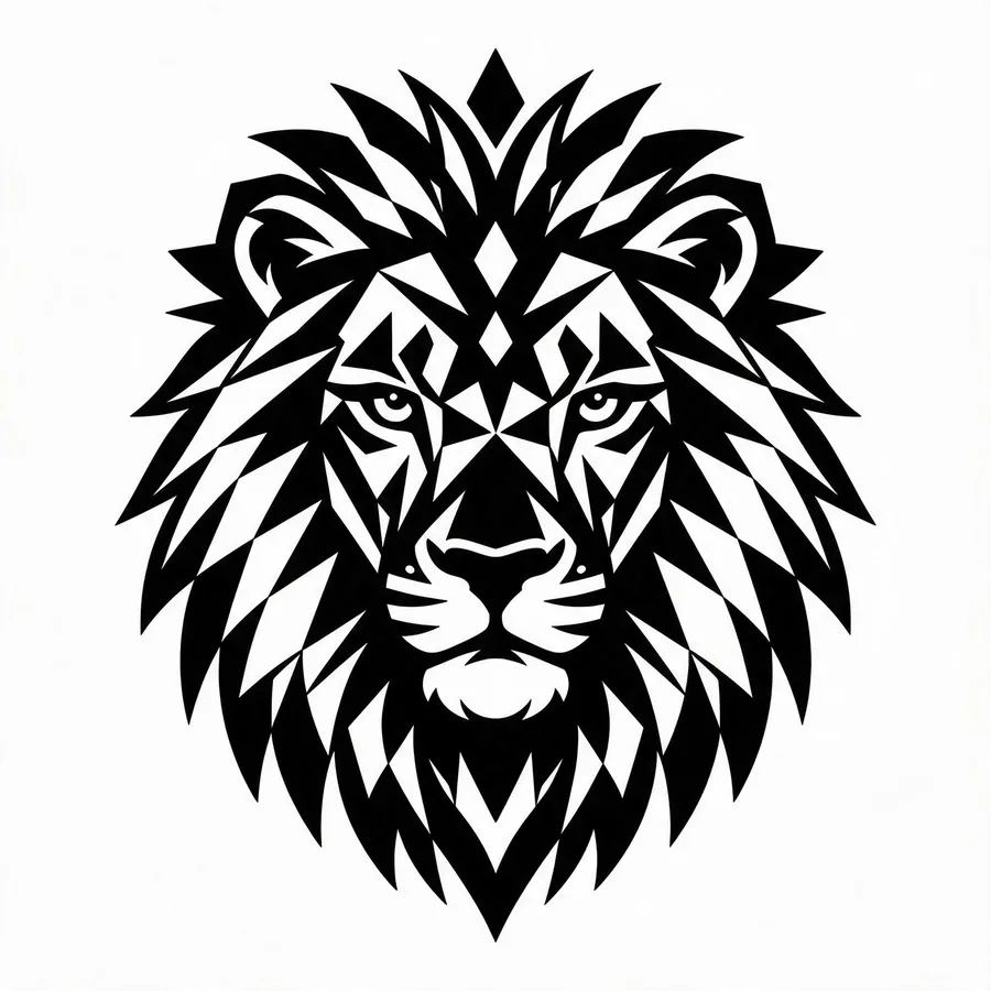 Ejemplo de blackwork: león geométrico