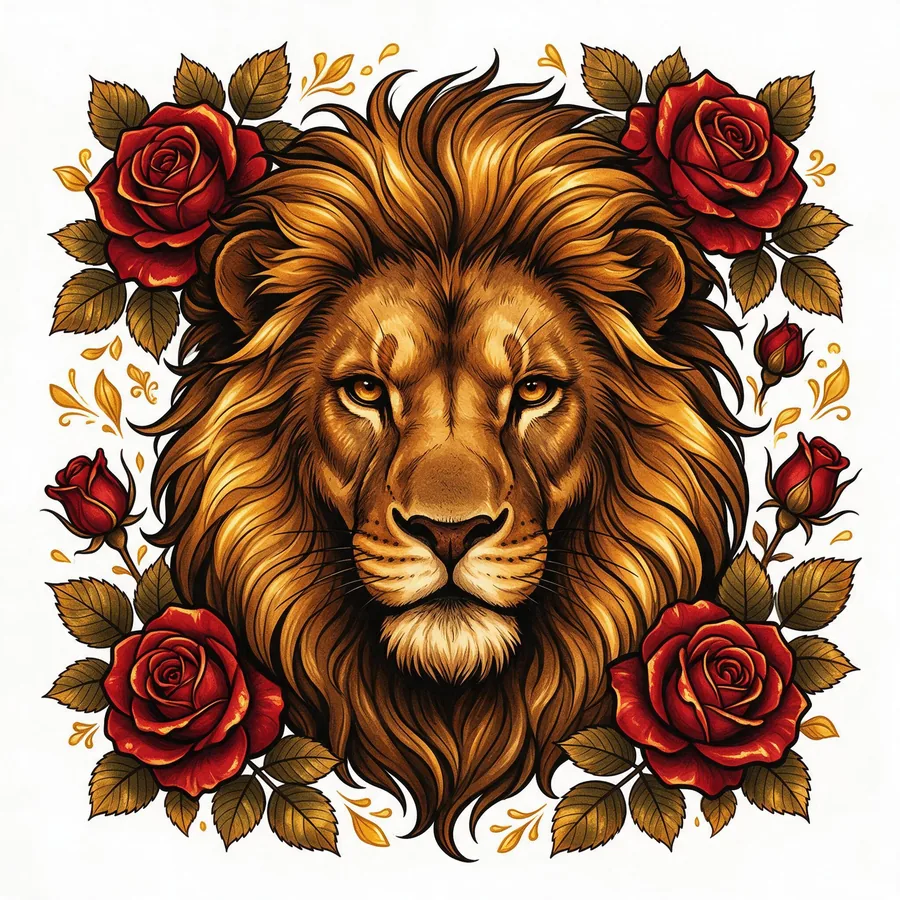 Ejemplo de neotradicional: león con rosas