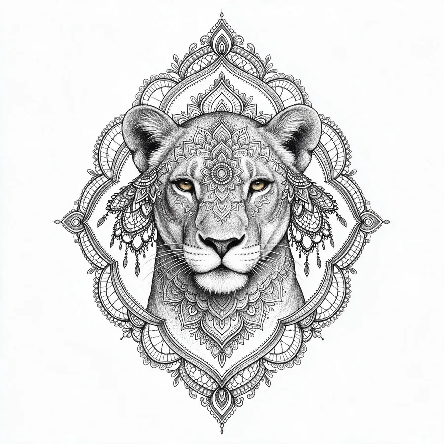 Ejemplo de ornamental: leona con mandala