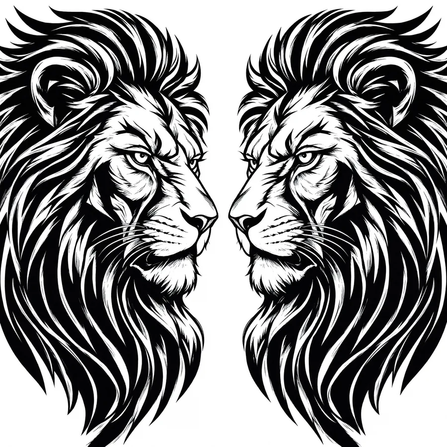 Diseño original: leones, estilo Blackwork