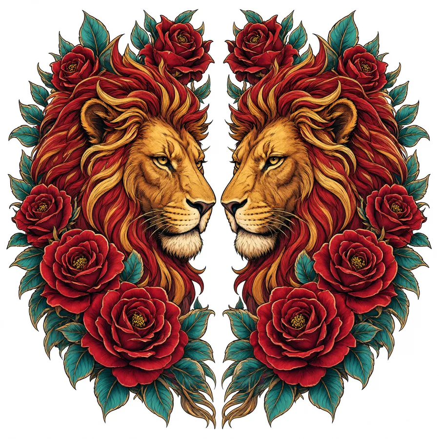 Diseño original: leones, estilo Neotradicional